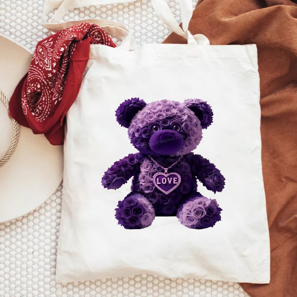 DTF Heat Transfer Iron On Sticker Iron On Heat Transfers Purple Rose Bear Design Romantic Gift Ideas for Valentine Day Clearance - 6