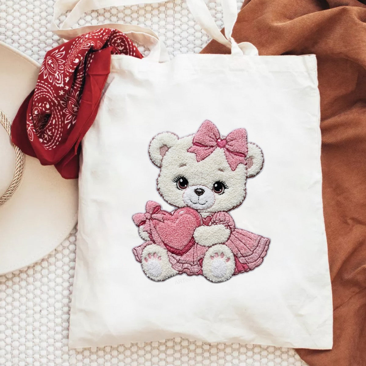 DTF Heat Transfer Iron On Sticker Iron On Heat Transfers Adorable Bear with Pink Dress Heart for Apparel Bags Jackets Clearance - 6