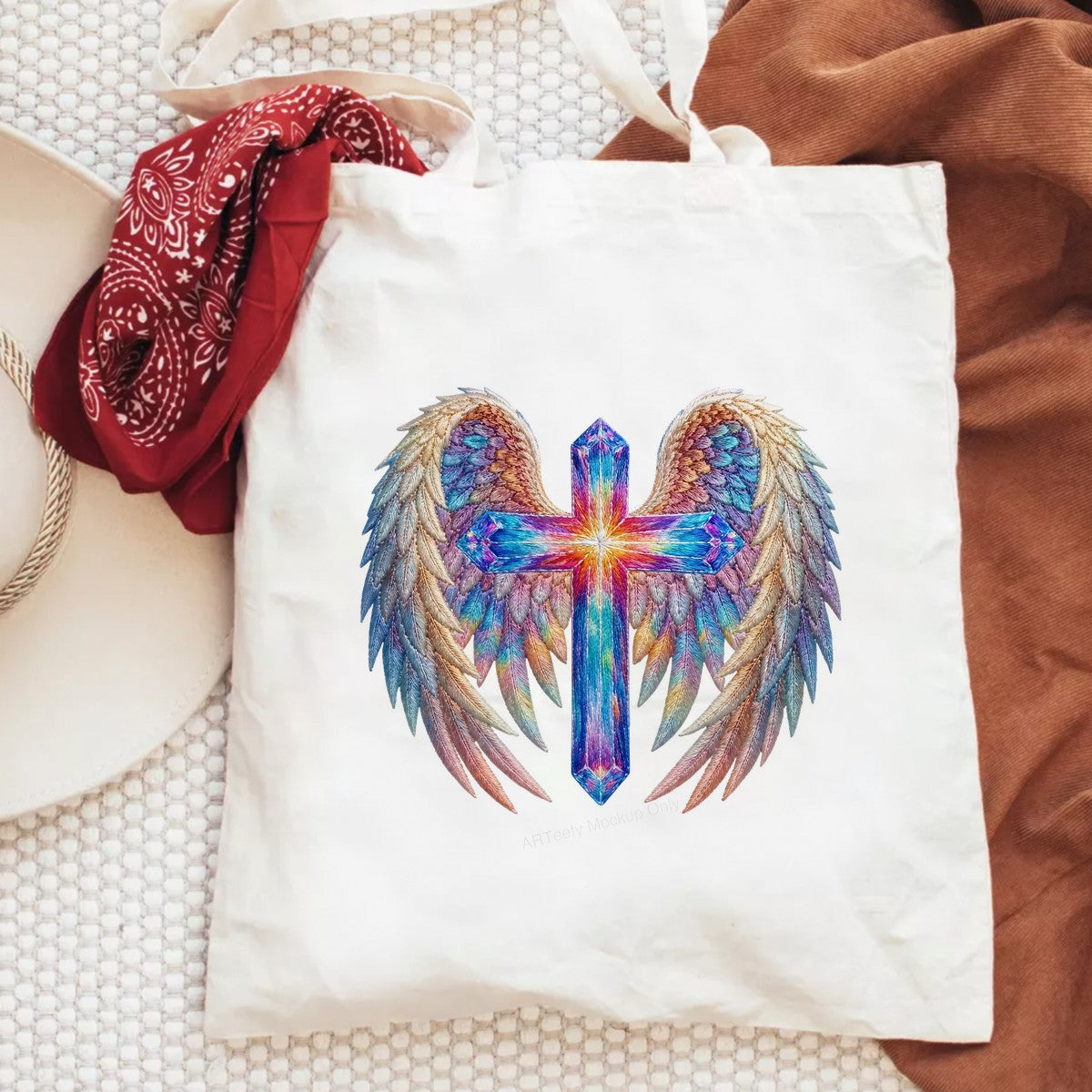 DTF Heat Transfer Iron On Sticker Iron On Heat Transfers Colorful Cross with Angel Wings Design for Spiritual Apparel Christmas Gifts Clearance - 6