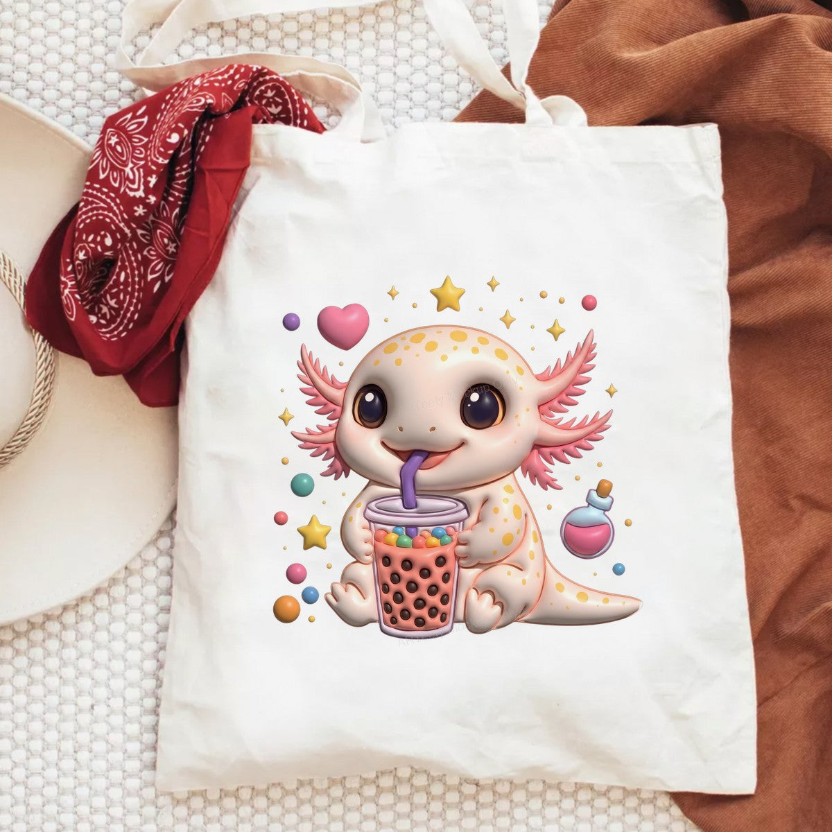 DTF Heat Transfer Iron On Sticker Iron On Transfers for T Shirts Cute Axolotl Bubble Tea Design for Apparel Home Decor Clearance - 6