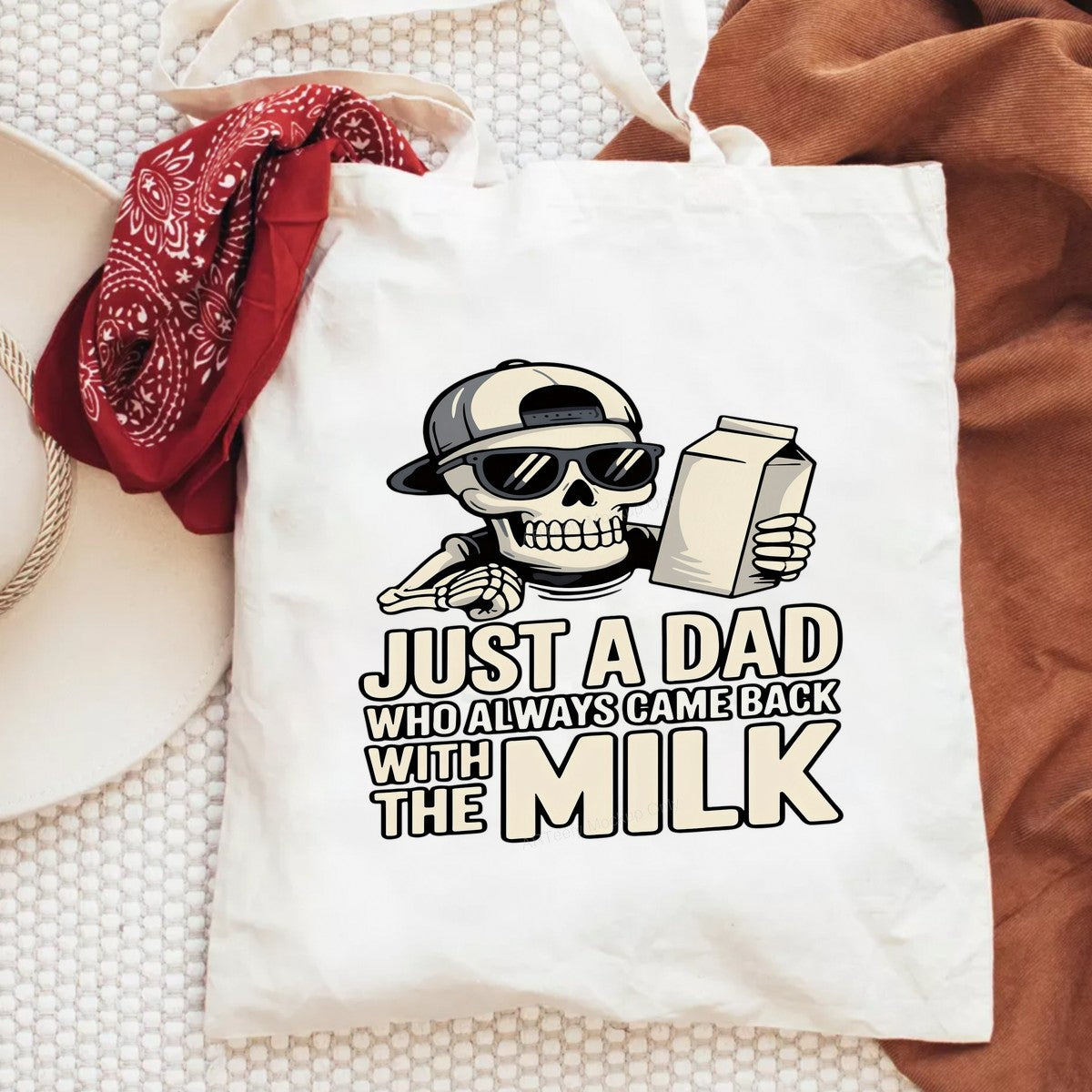 Iron On Transfer Just a Dad Came Back with Milk Skeleton Graphic for T Shirts and Hoodies - 6