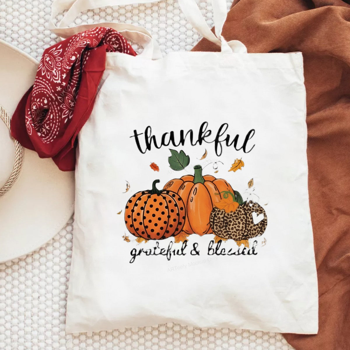 Iron On Transfer Thankful Pumpkin Leopard Print Design for Holiday Shirts and Tote Bags - 6