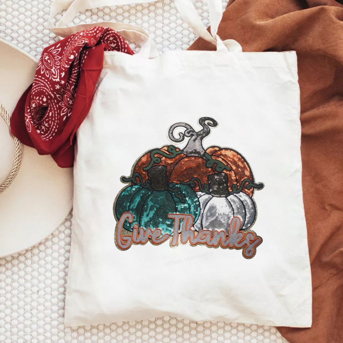 DTF Heat Transfer Iron On Sticker Iron On Heat Transfers Sequin Pumpkin Design Give Thanks Fall Thanksgiving Decorations Clearance - 6