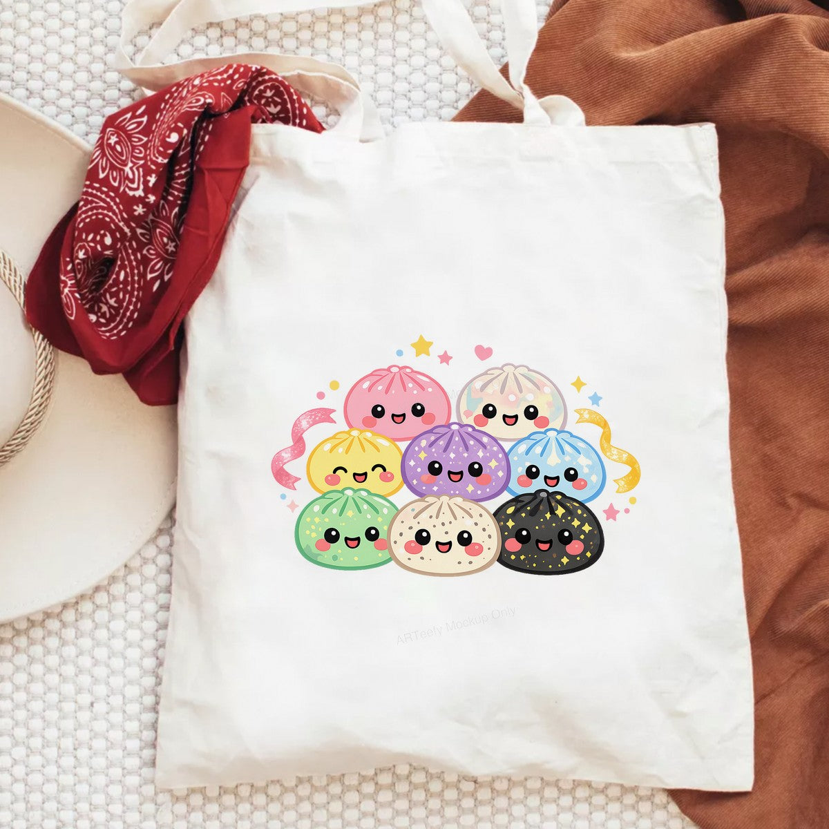 DTF Heat Transfer Kawaii Colorful Dumpling Squad Pastel Sparkle Graphic for T Shirts Hoodies and Tote Bags - 6