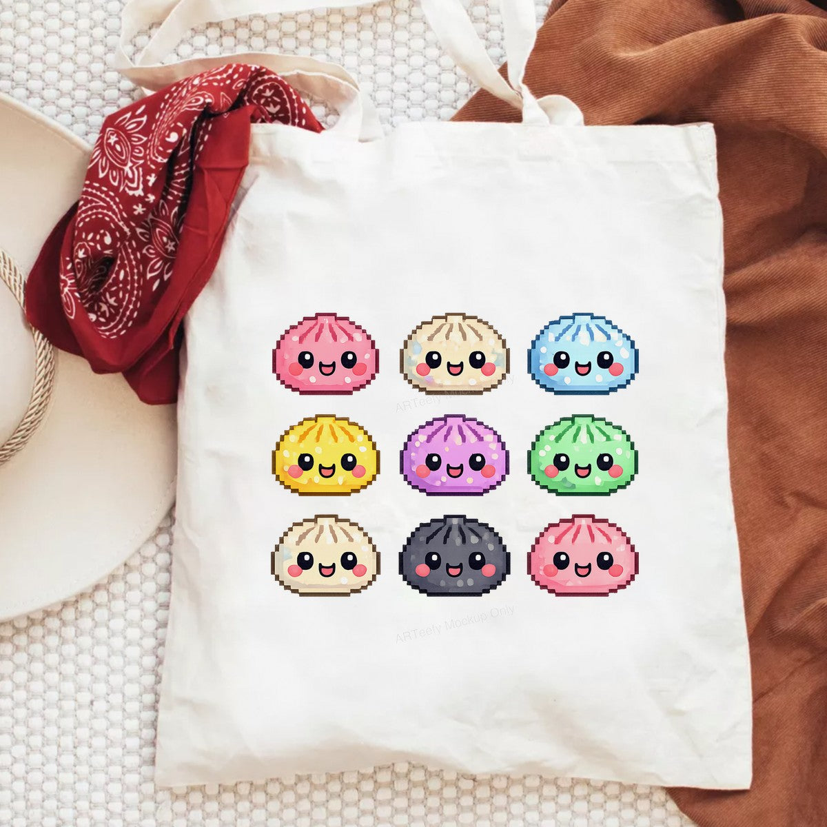 DTF Heat Transfer Kawaii Dumpling Faces Pixel Art Graphic for T Shirts Hoodies and Tote Bags - 6