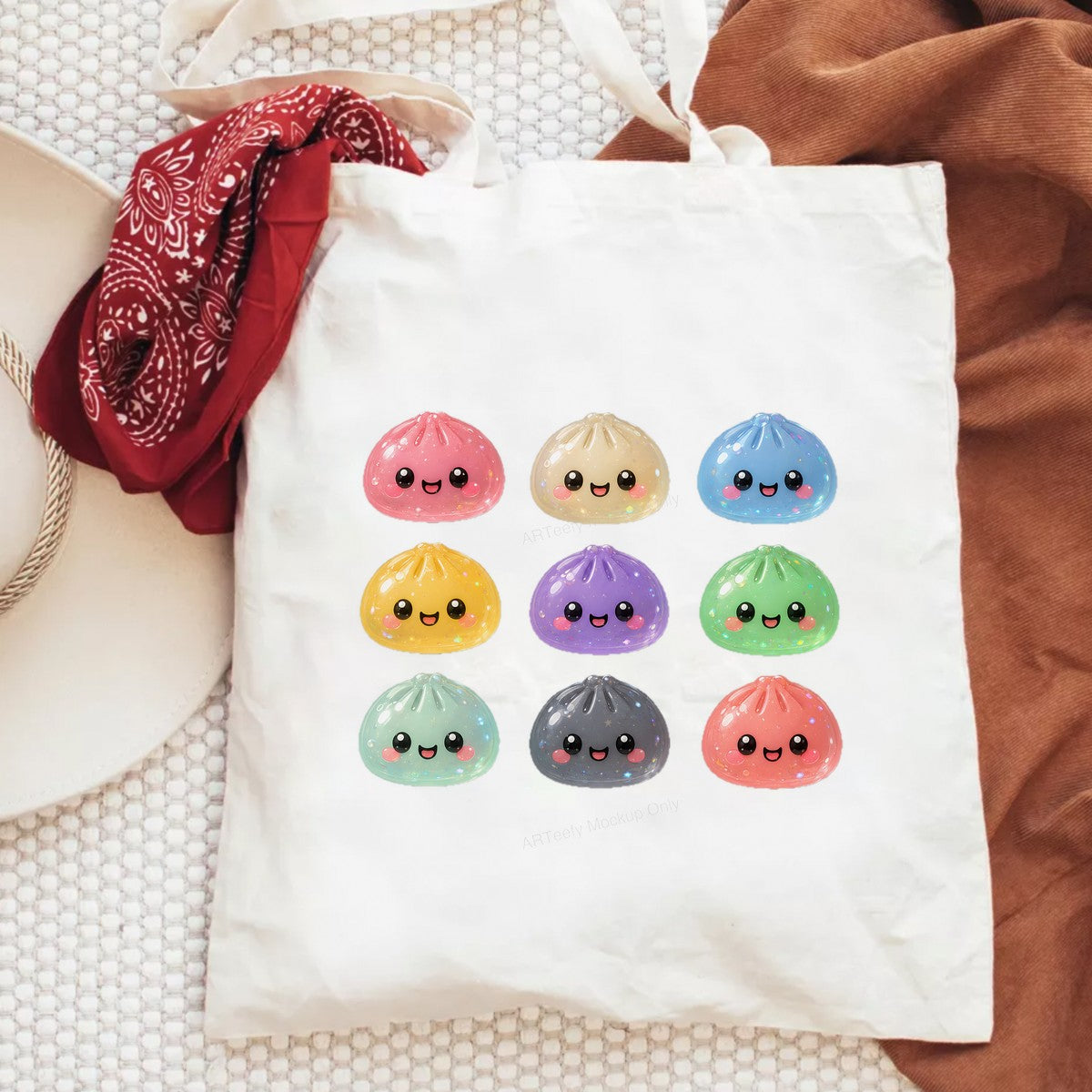 DTF Heat Transfer Kawaii Dumpling Faces Pastel Glitter Graphic for T Shirts Hoodies and Tote Bags - 6