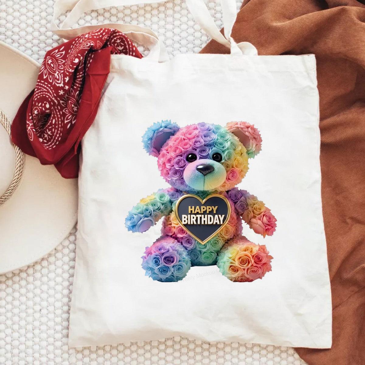 DTF Transfer Happy Birthday Rainbow Rose Teddy Bear Graphic for T Shirts Hoodies and Gifts - 6