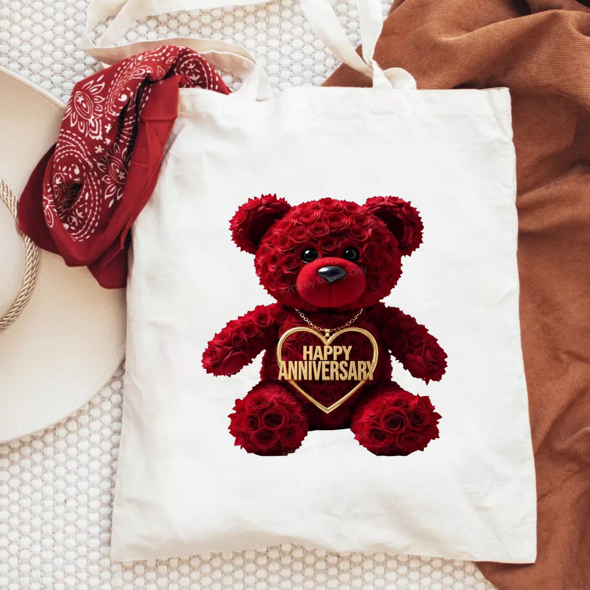 DTF Transfer Happy Anniversary Rose Teddy Bear Heart Necklace Graphic for T Shirts Hoodies and Gifts - 6
