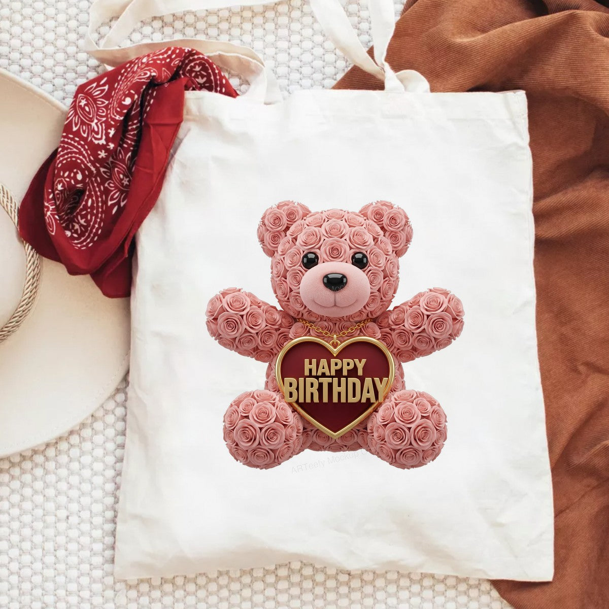 DTF Transfer Happy Birthday Rose Teddy Bear Heart Graphic for T Shirts Hoodies and Gifts - 6