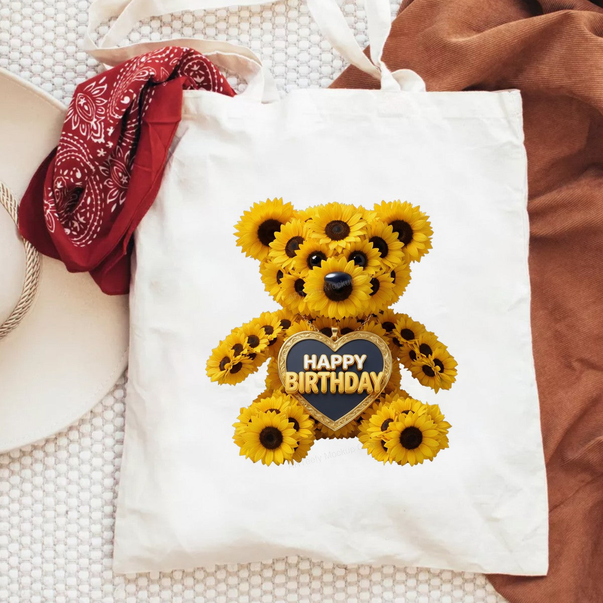 DTF Transfer Happy Birthday Sunflower Teddy Bear Heart Pendant Graphic for T Shirts Hoodies and Gifts - 6