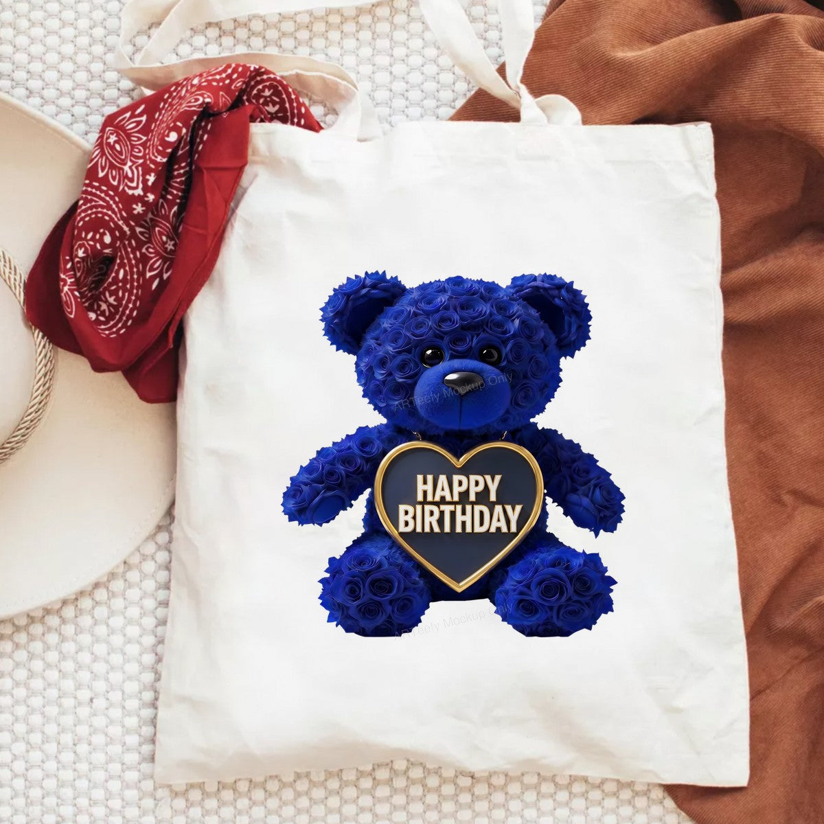 DTF Transfer Happy Birthday Blue Rose Teddy Bear Heart Graphic for T Shirts Hoodies and Gifts - 6