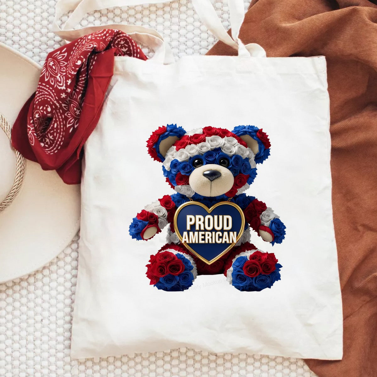 DTF Transfer Proud American Teddy Bear with Red White Blue Rose Design for T Shirts Hoodies and Patriotic Holiday Shirts - 6