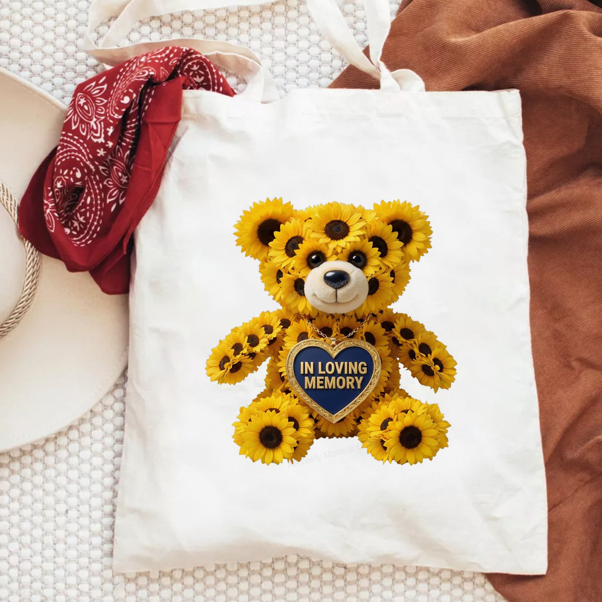 DTF Transfer In Loving Memory Sunflower Teddy Bear Heart Pendant Graphic for T Shirts Hoodies and Memorial Apparel - 6