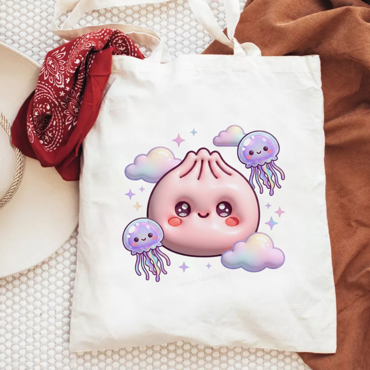DTF Transfer Cute Kawaii Jellyfish and Clouds Pastel Cartoon Graphic for T Shirts Hoodies and Tote Bags - 6