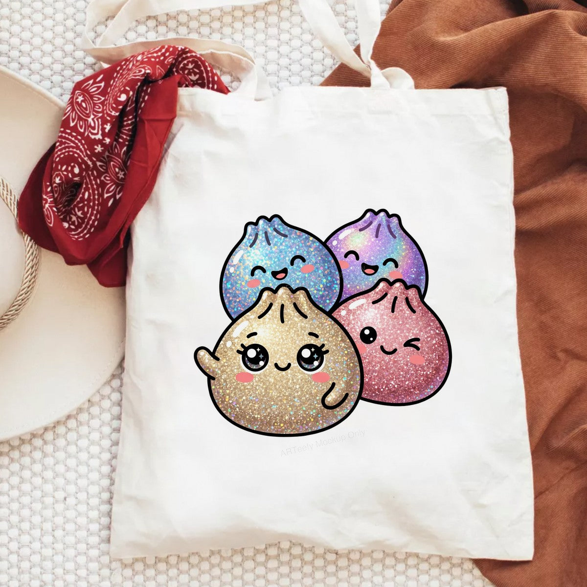DTF Transfer Cute Glitter Dumpling Friends Kawaii Graphic for T Shirts Hoodies and Tote Bags - 6