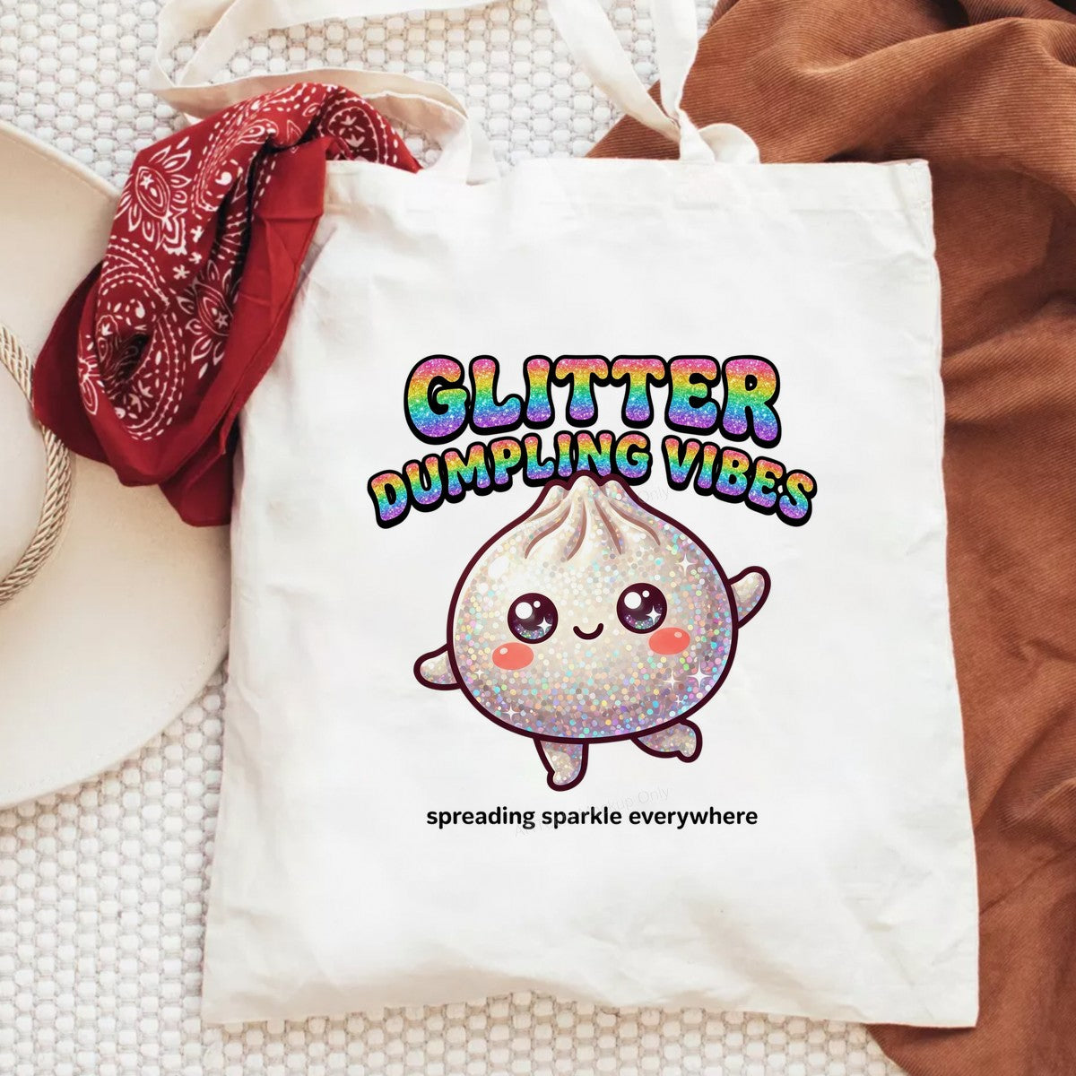 DTF Heat Transfer Glitter Dumpling Vibes Kawaii Sparkle Graphic for T Shirts Hoodies and Tote Bags - 6