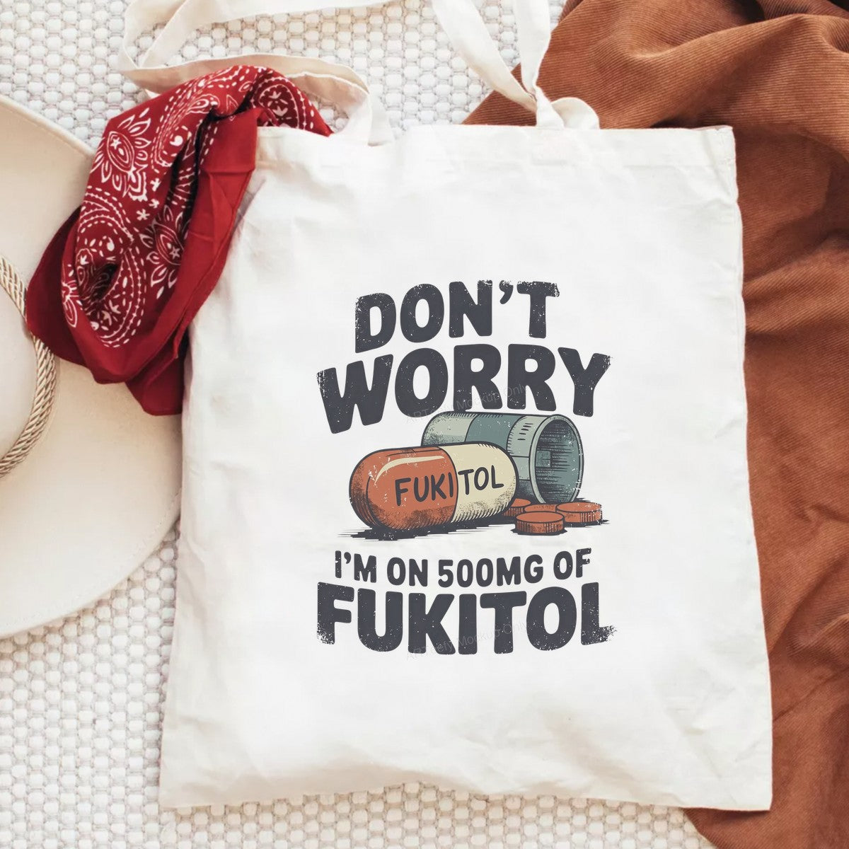 Funny Graphic Transfer Don’t Worry I’m On 500mg Capsule Joke Retro Distressed Design for T Shirts Hoodies and Casual Wear - 6