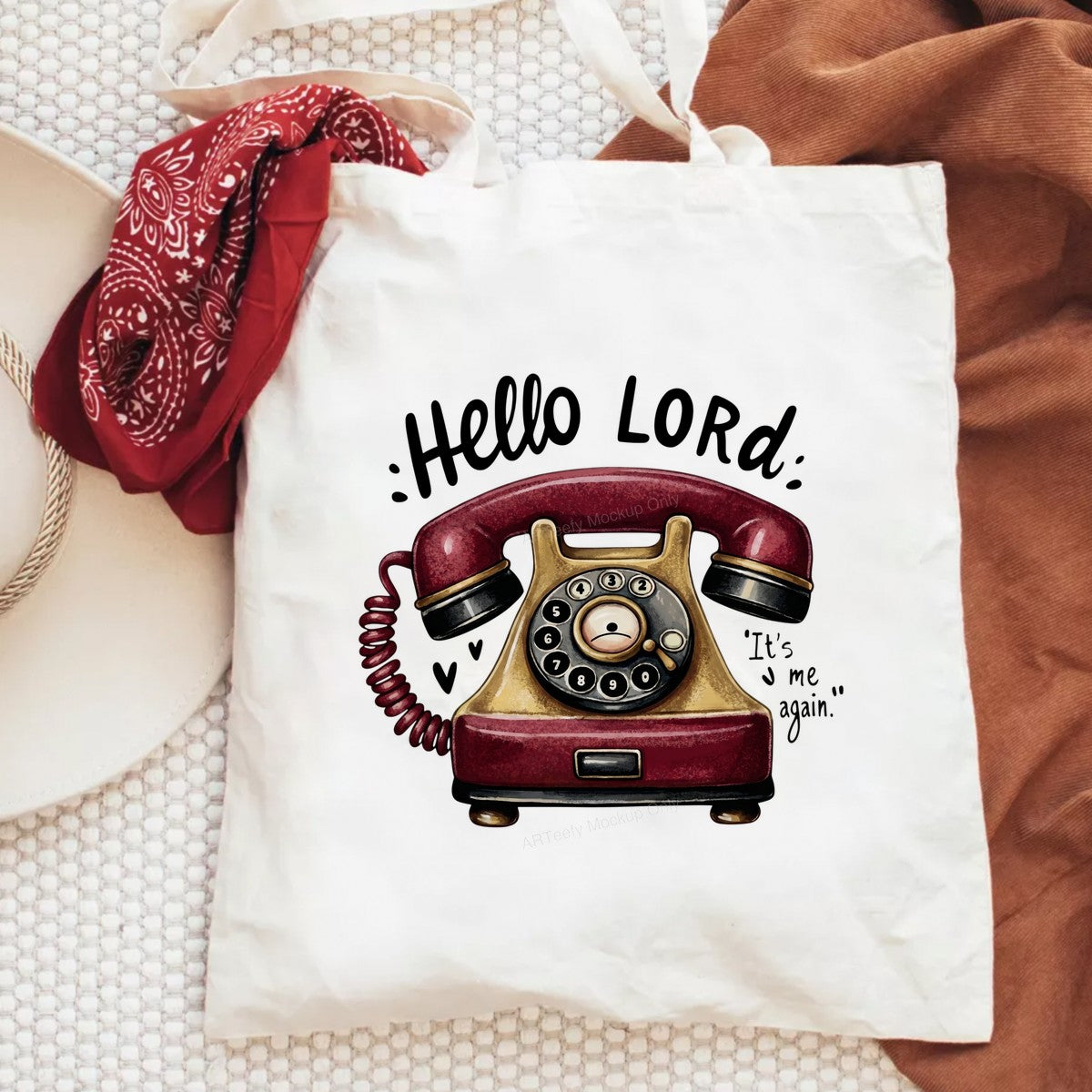 Christian Heat Transfer Hello Lord It’s Me Again Retro Rotary Phone Graphic for T Shirts Hoodies and Tote Bags - 6