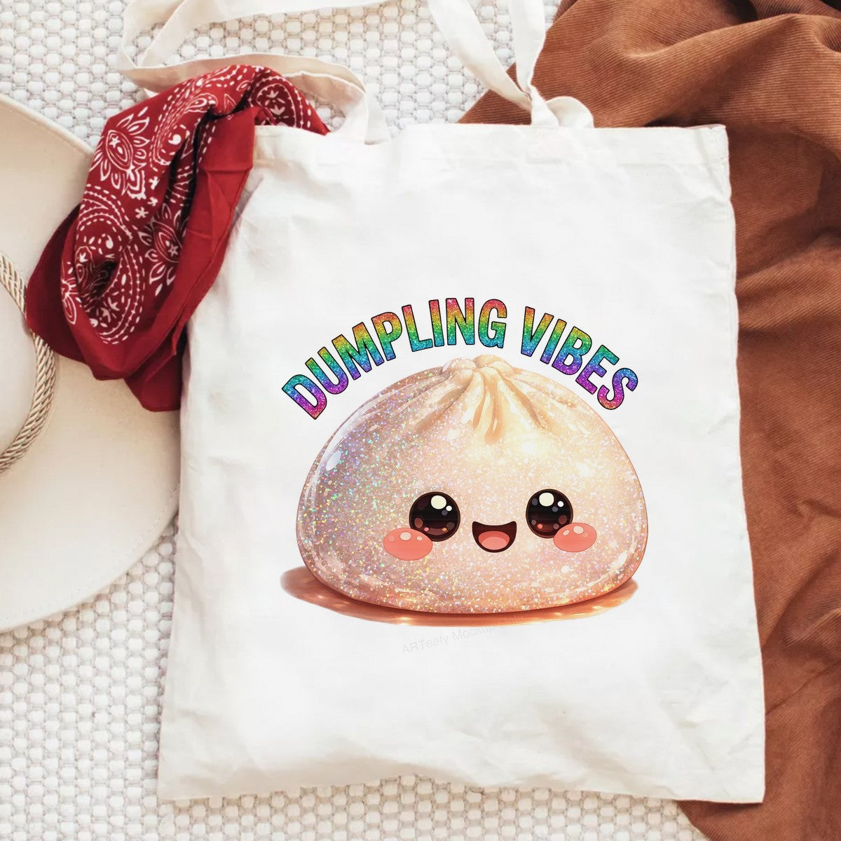 DTF Transfer Dumpling Vibes Kawaii Glitter Dumpling Graphic for T Shirts Hoodies and Tote Bags - 6