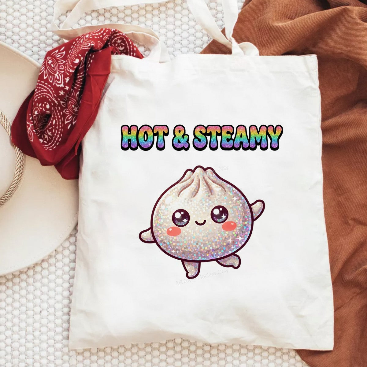 DTF Heat Transfer Hot & Steamy Glitter Dumpling Kawaii Graphic for T Shirts Hoodies and Tote Bags - 6