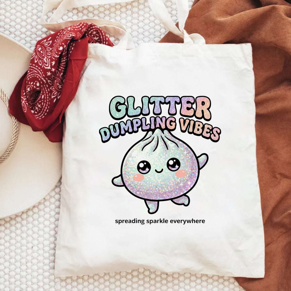 DTF Heat Transfer Glitter Dumpling Vibes Sparkle Cartoon Graphic for T Shirts Hoodies and Tote Bags - 6