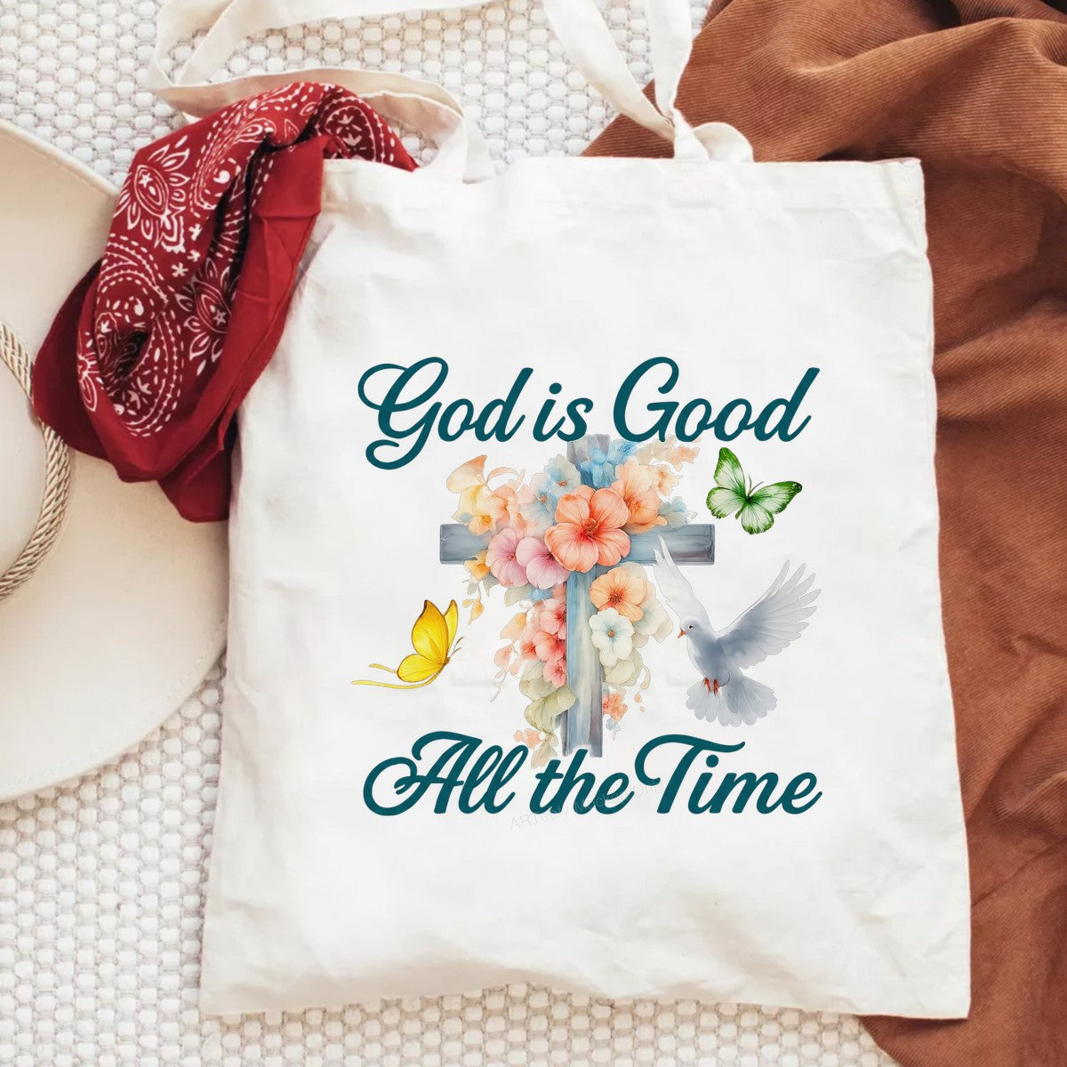 Christian Heat Transfer God Is Good All the Time Floral Cross Dove Graphic for T Shirts Hoodies and Tote Bags - 6