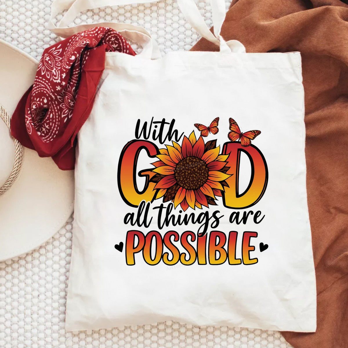 Christian Heat Transfer With God All Things Are Possible Sunflower and Butterfly Graphic for T Shirts Hoodies and Tote Bags - 6