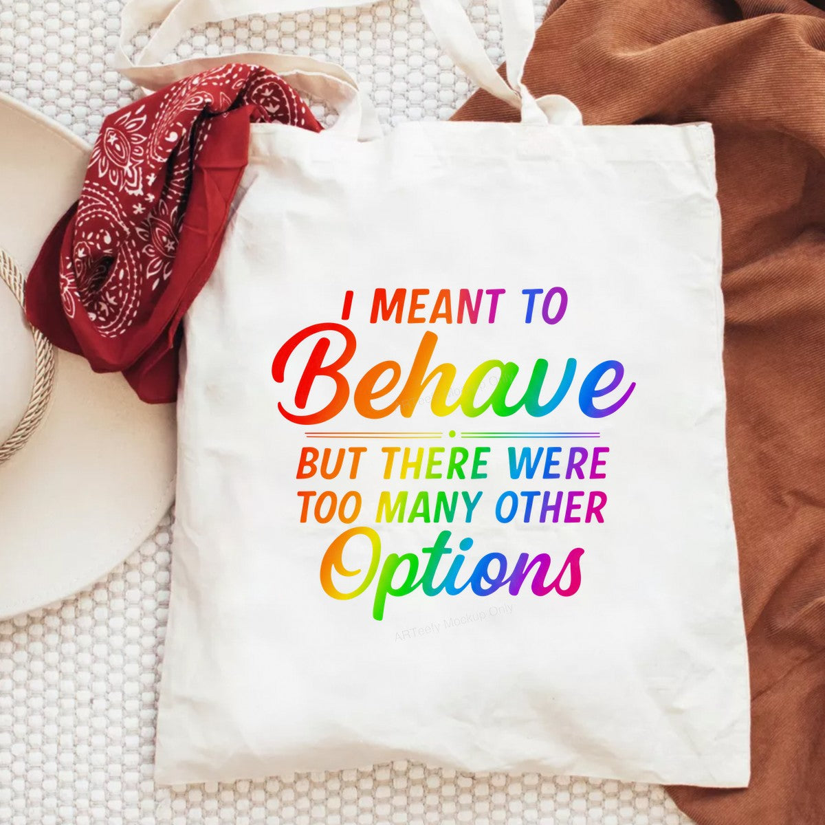 Funny Graphic Transfer I Meant To Behave Quote Rainbow Lettering Design for T Shirts Hoodies and Casual Wear - 6
