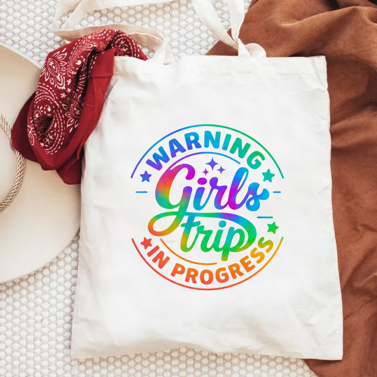 DTF Heat Transfer Warning Girls Trip In Progress Rainbow Tie Dye Graphic for T Shirts Hoodies and Vacation Shirts - 6