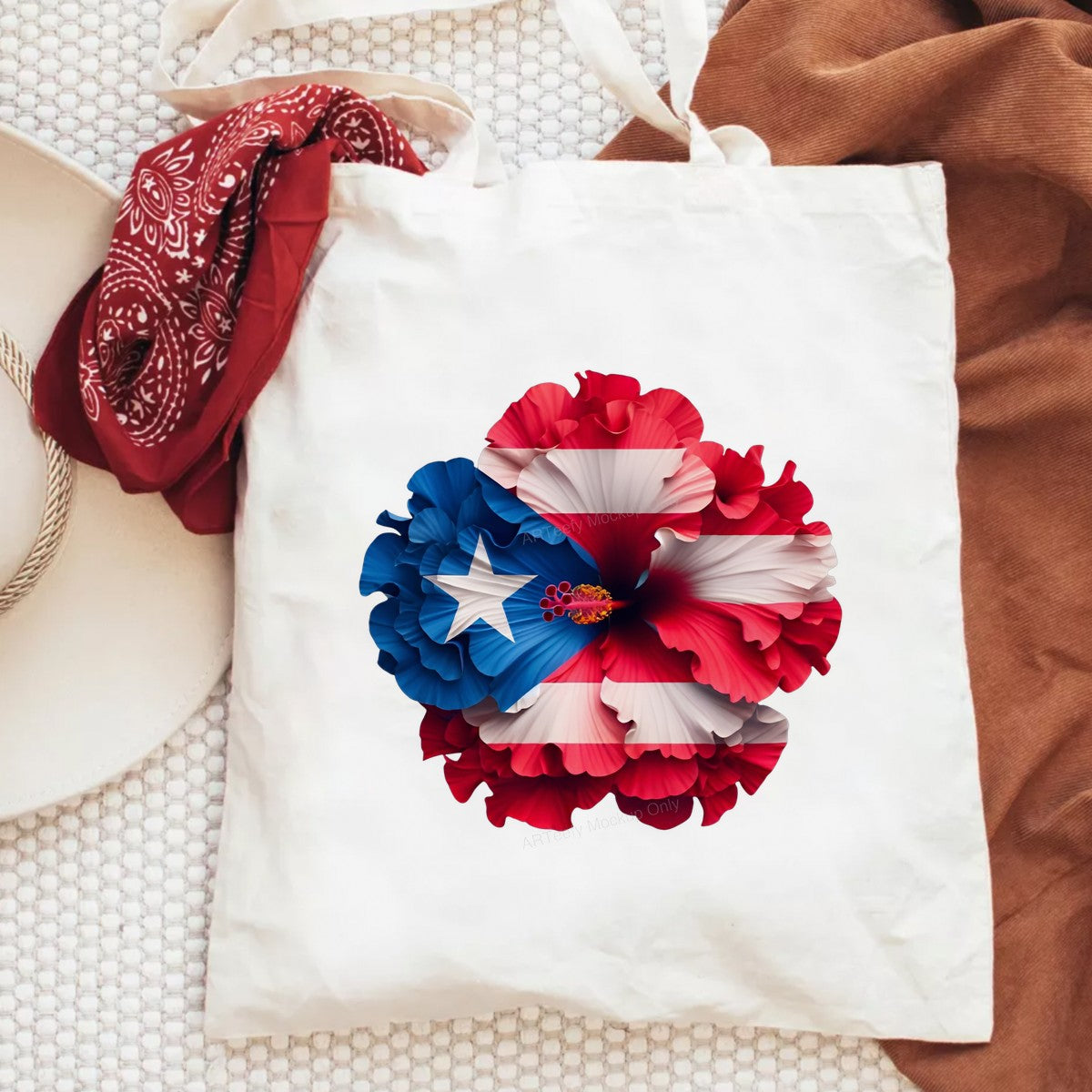 DTF Heat Transfer Puerto Rico Flag Hibiscus Flower Graphic for T Shirts Hoodies and Tote Bags - 6