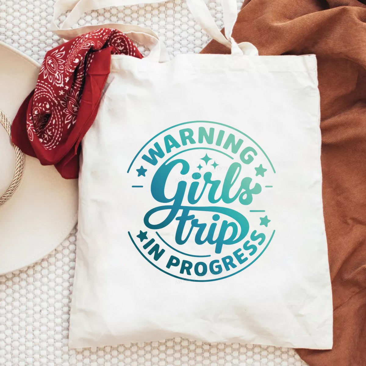 DTF Transfer Warning Girls Trip In Progress Script Badge Graphic for T Shirts Hoodies and Tote Bags - 6