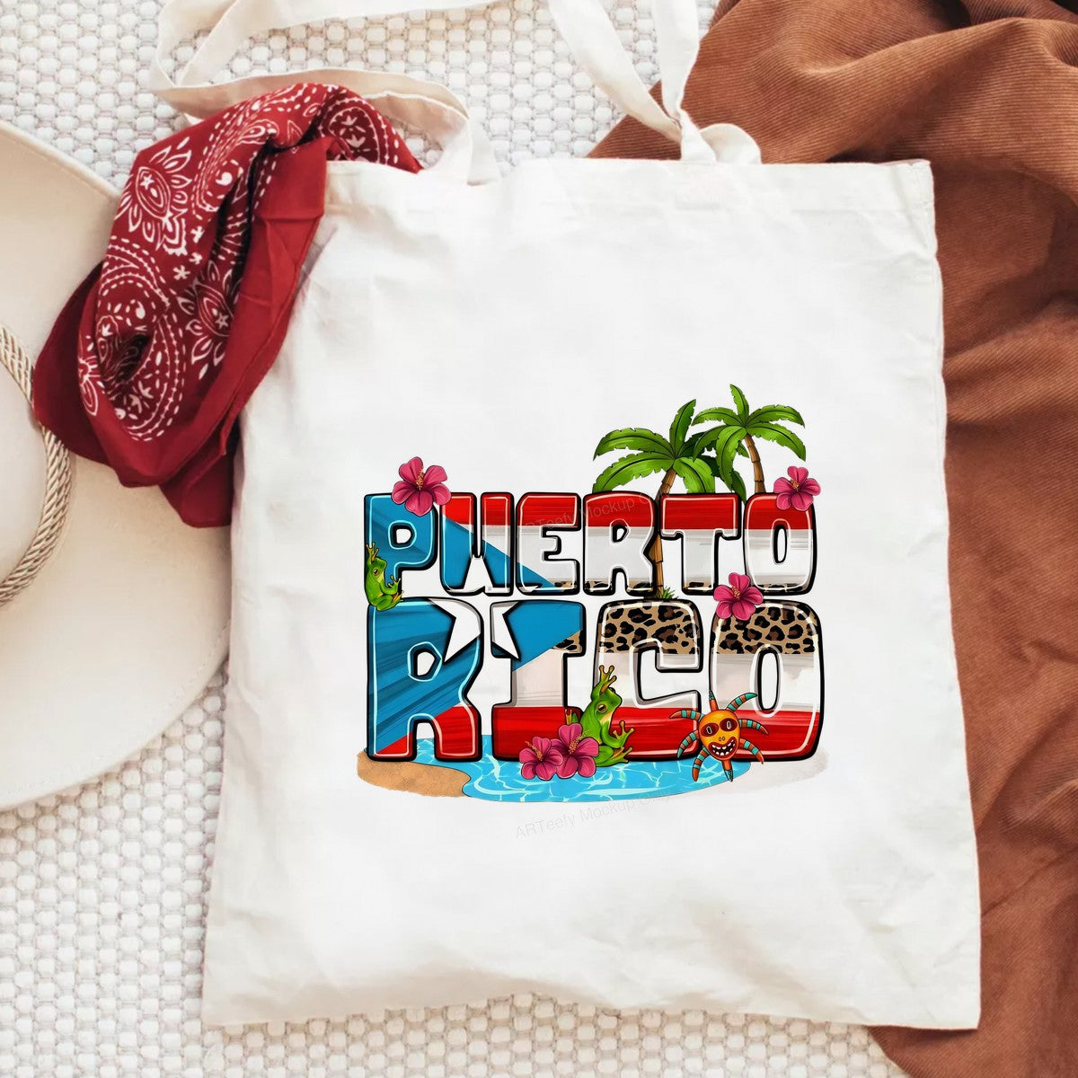 DTF Heat Transfer Puerto Rico Flag Tropical Beach Coqui Frog Graphic for T Shirts Hoodies and Travel Apparel - 6