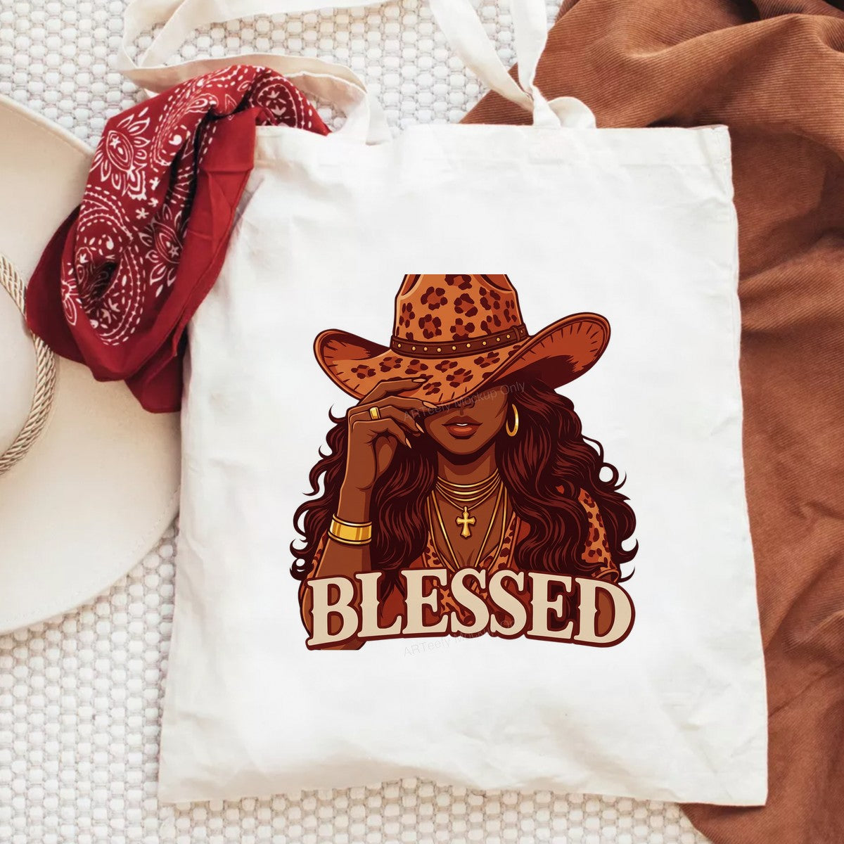 Christian Heat Transfer Blessed Cowgirl with Leopard Hat Western Graphic for T Shirts Hoodies and Tote Bags - 6