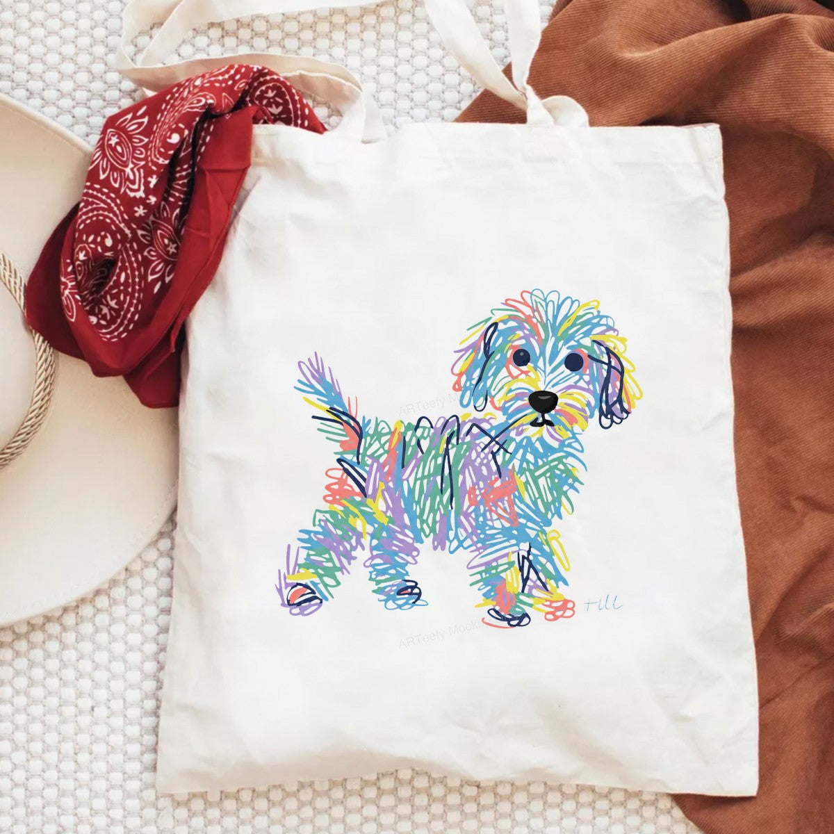 DTF Transfer Colorful Scribble Puppy Dog Illustration Graphic for T Shirts Hoodies and Tote Bags - 6