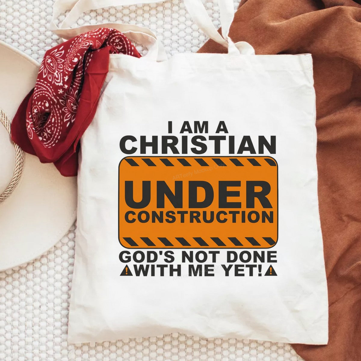 Christian Heat Transfer I Am a Christian Under Construction Sign Graphic for T Shirts Hoodies and Tote Bags - 6
