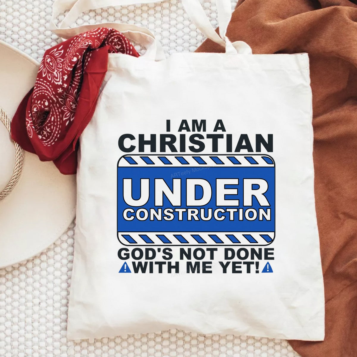 Christian Heat Transfer I Am a Christian Under Construction Sign Graphic for T Shirts Hoodies and Christian Apparel - 6