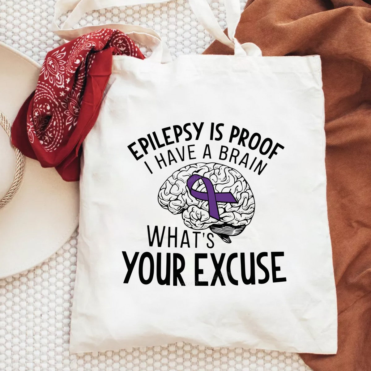 DTF Transfer Epilepsy Is Proof I Have A Brain Quote with Purple Ribbon Brain Graphic for T Shirts Hoodies and Awareness Apparel - 6