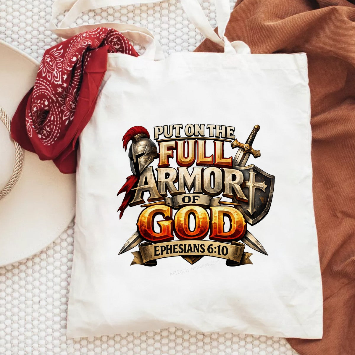 Christian Heat Transfer Full Armor of God Ephesians 6:10 Helmet and Shield Graphic for Christian Apparel and Gifts - 6