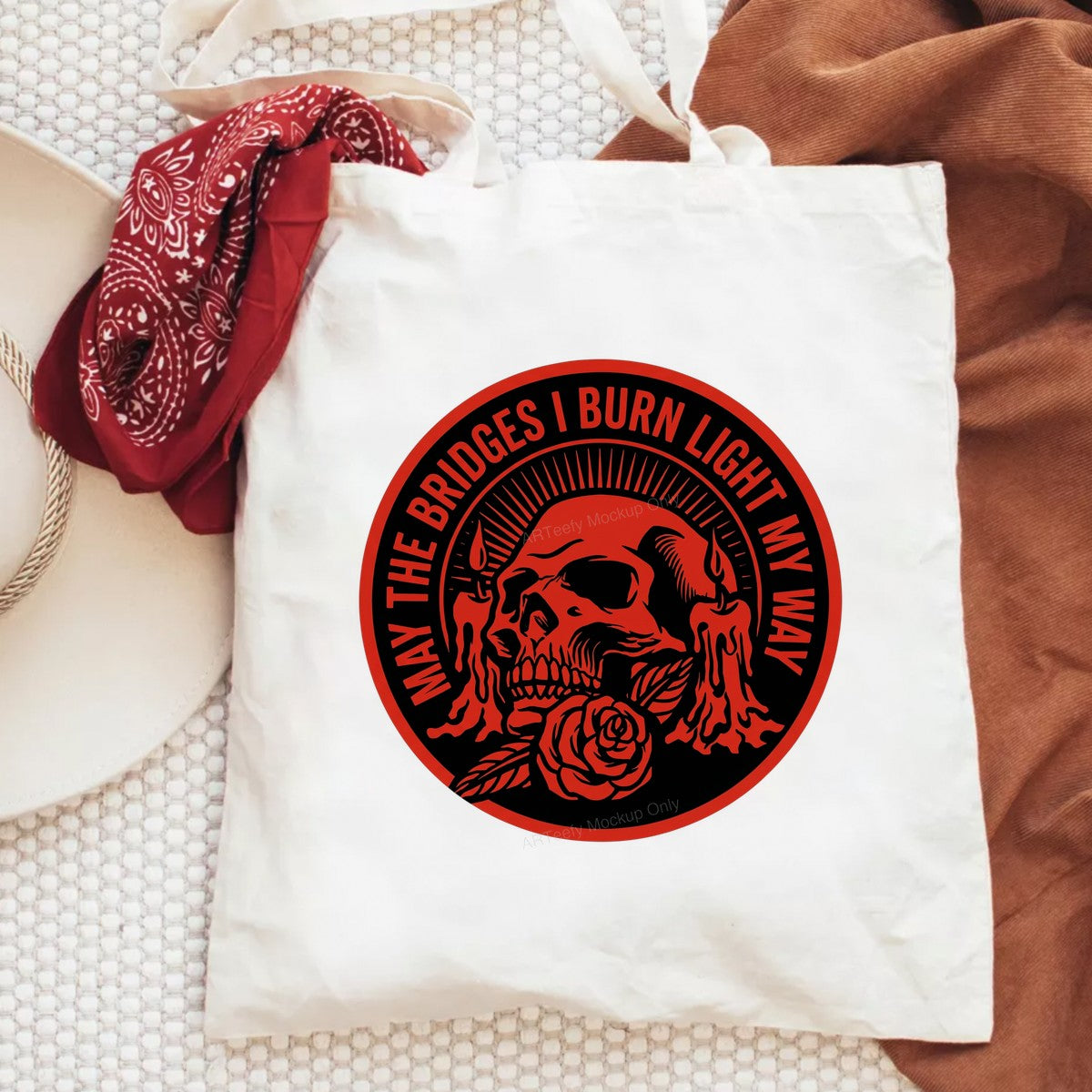 DTF Transfer May The Bridges I Burn Light My Way Skull Candle Rose Graphic for T Shirts Hoodies and Back Patches - 6