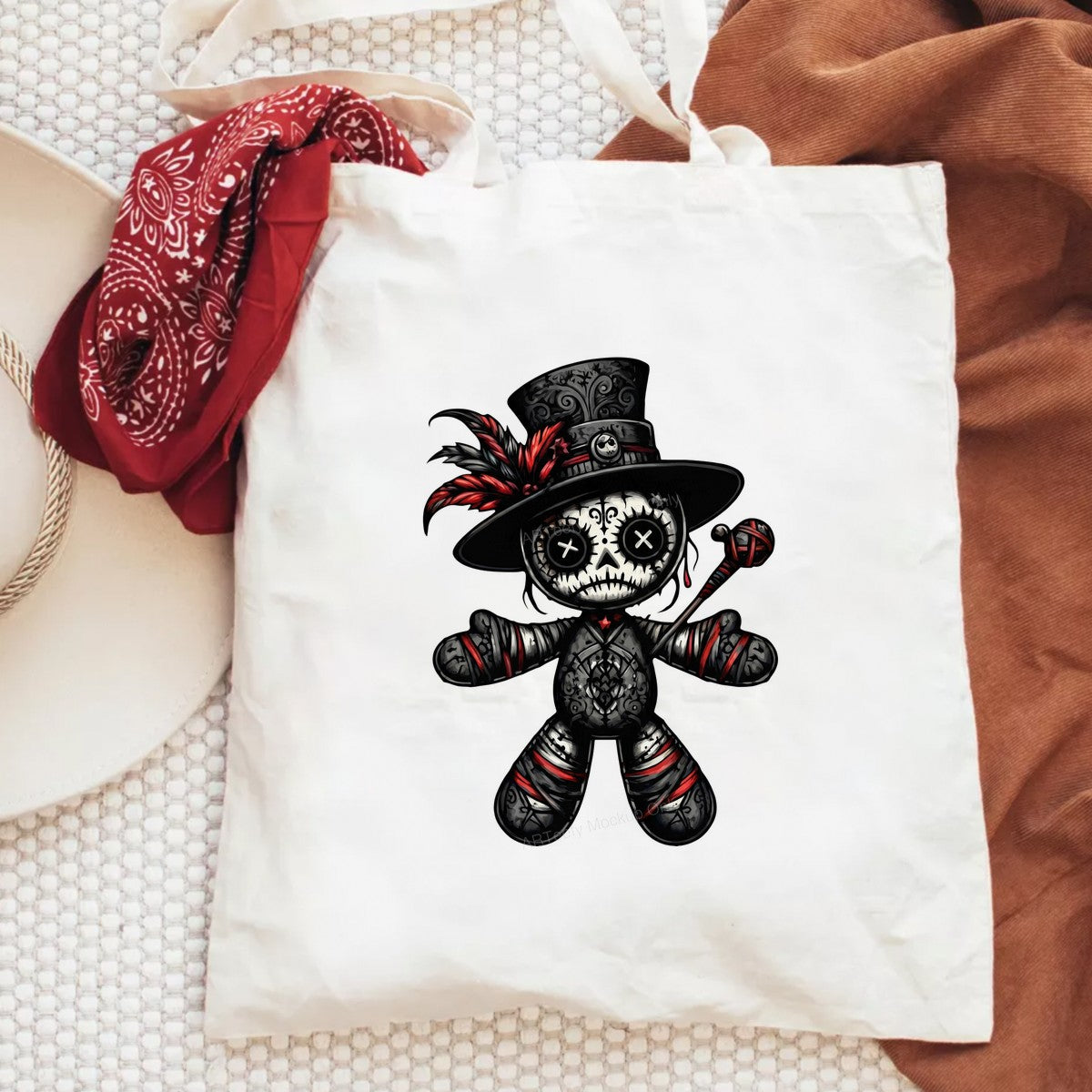 DTF Transfer Gothic Voodoo Doll in Top Hat Dark Red and Black Graphic for T Shirts Hoodies and Halloween Apparel - 6