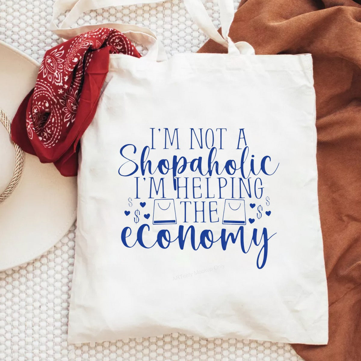 Funny Graphic Transfer I’m Not a Shopaholic I’m Helping the Economy Quote with Shopping Bag Icons for T Shirts Hoodies and Tote Bags - 6