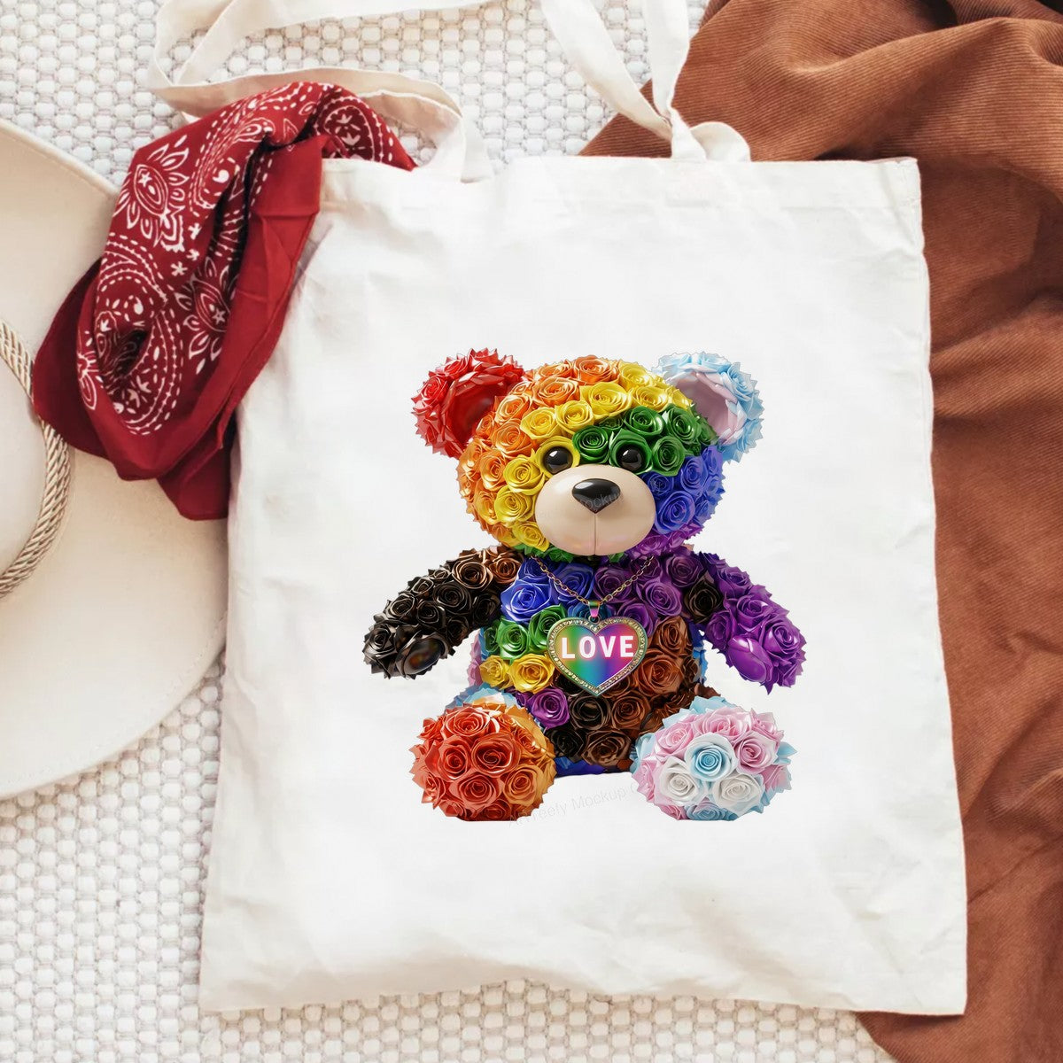DTF Heat Transfer Rainbow Rose Bear LOVE Heart Graphic for T Shirts Hoodies and Pride Apparel - 6