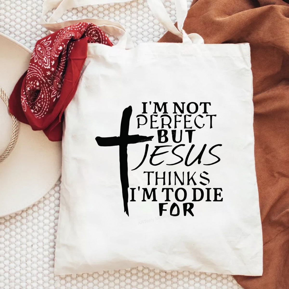 Christian Heat Transfer I’m Not Perfect But Jesus Thinks I’m To Die For Cross Graphic for T Shirts Hoodies and Tote Bags - 6