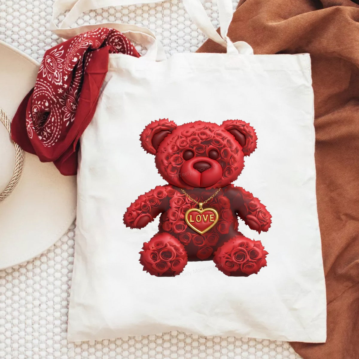 DTF Transfer Red Rose Teddy Bear Love Heart Pendant Graphic for Valentine Shirts and Romantic Gifts - 6