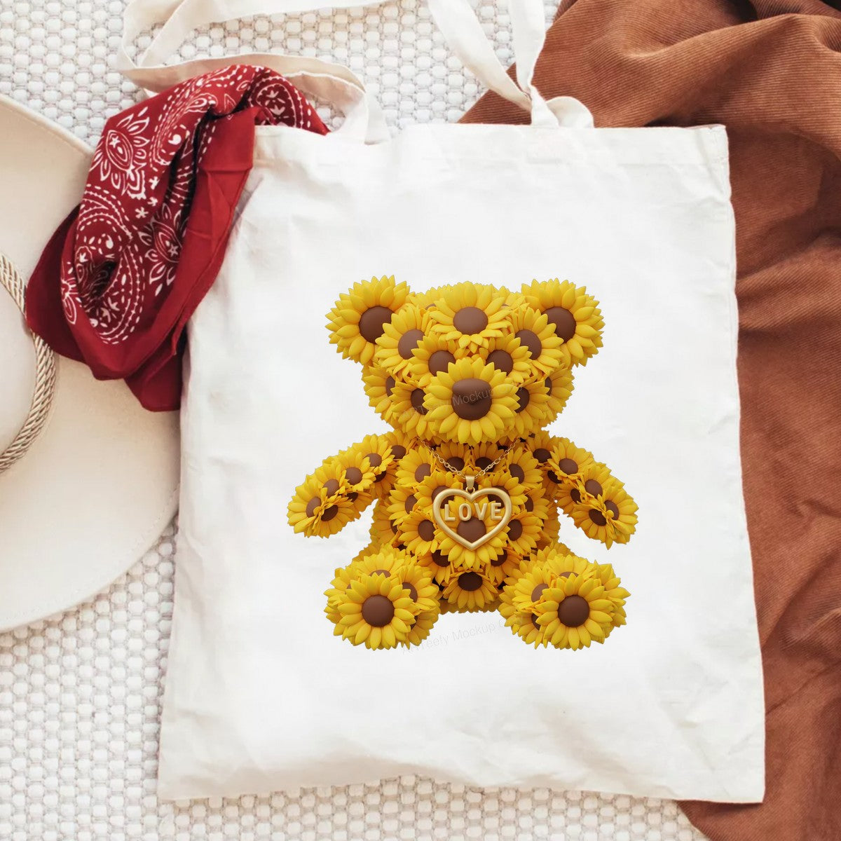 DTF Transfer Sunflower Teddy Bear Love Heart Necklace Graphic for T Shirts Hoodies and Gifts - 6