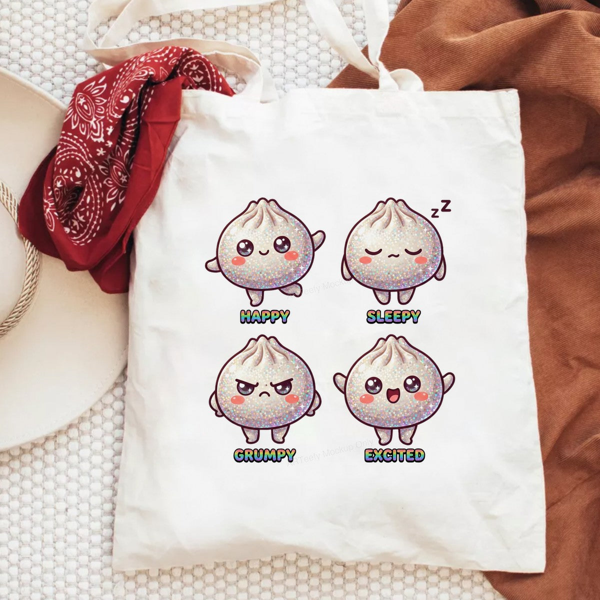 DTF Transfer Glitter Dumpling Emotions Happy Sleepy Grumpy Excited Graphic for T Shirts Hoodies and Tote Bags - 6