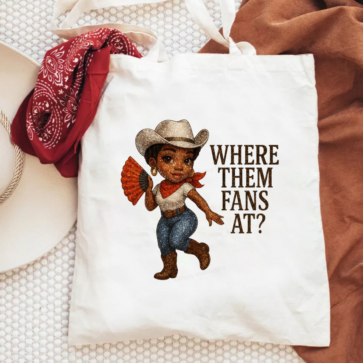 Western Heat Transfer Where Them Fans At Glitter Cowgirl Graphic for T Shirts Hoodies and Party Outfits - 6