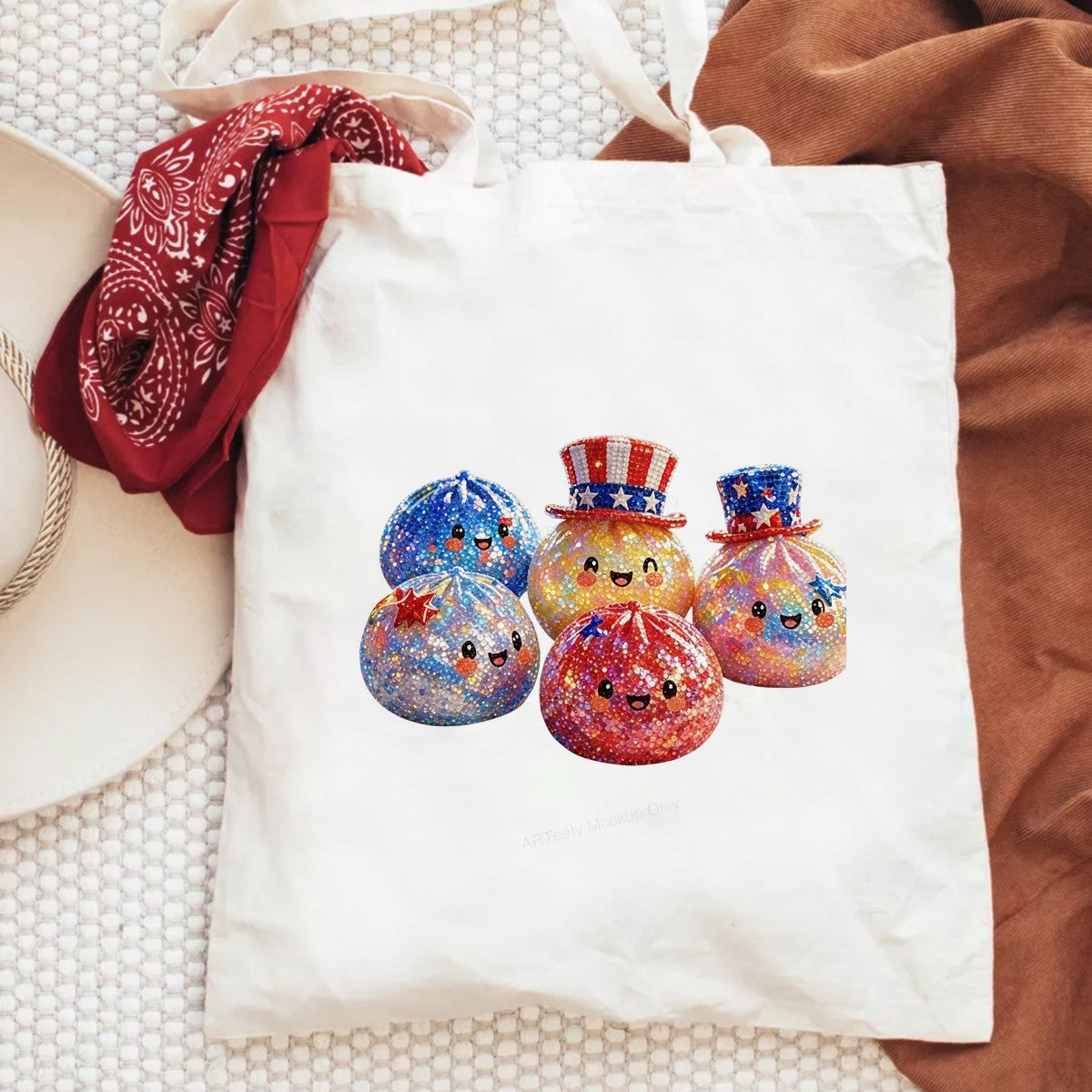 DTF Transfer Patriotic Glitter Smiley Fireworks Characters Graphic for 4th of July T Shirts and Holiday Apparel - 6