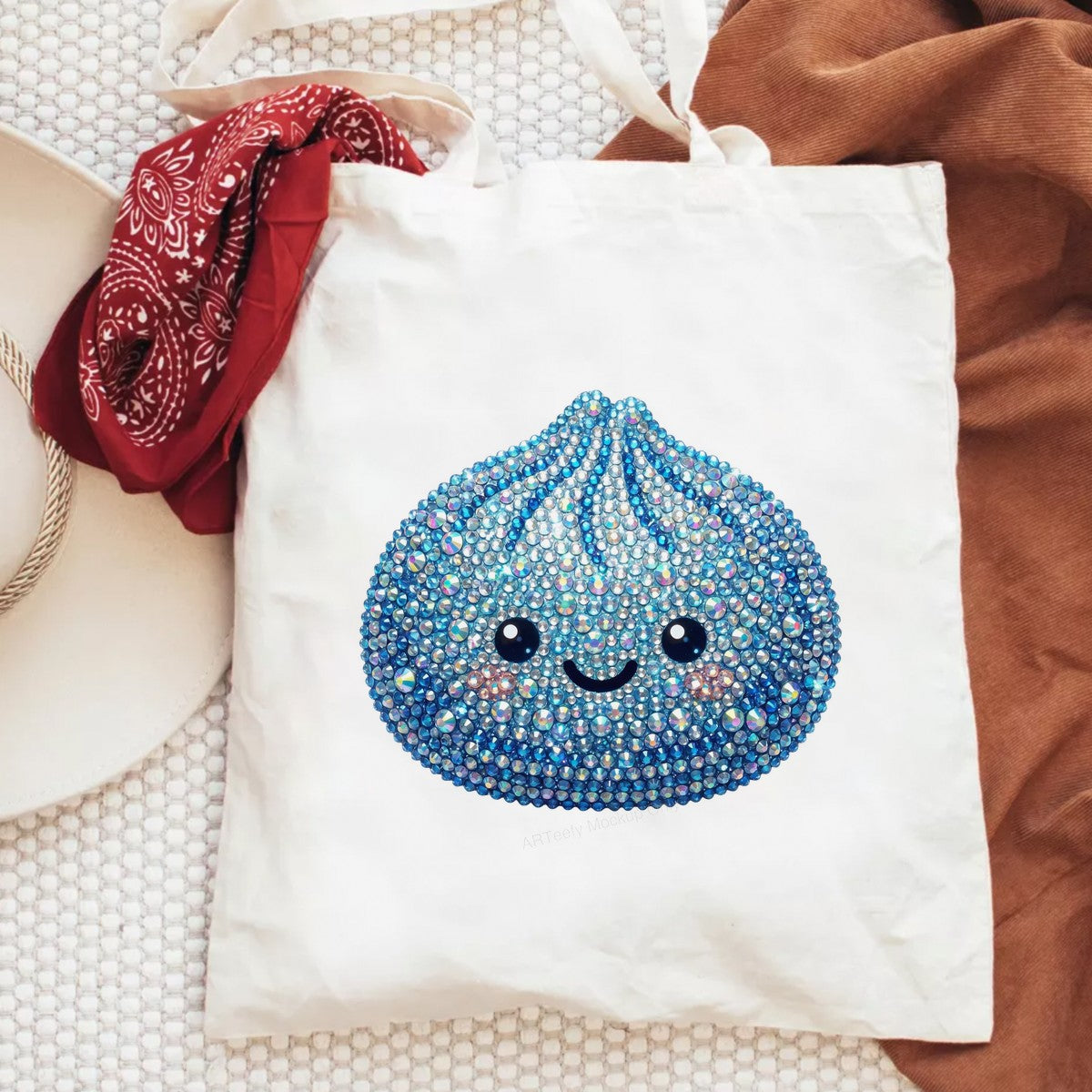 DTF Transfer Cute Sparkly Dumpling Face Rhinestone Graphic for T Shirts Hoodies and Tote Bags - 6