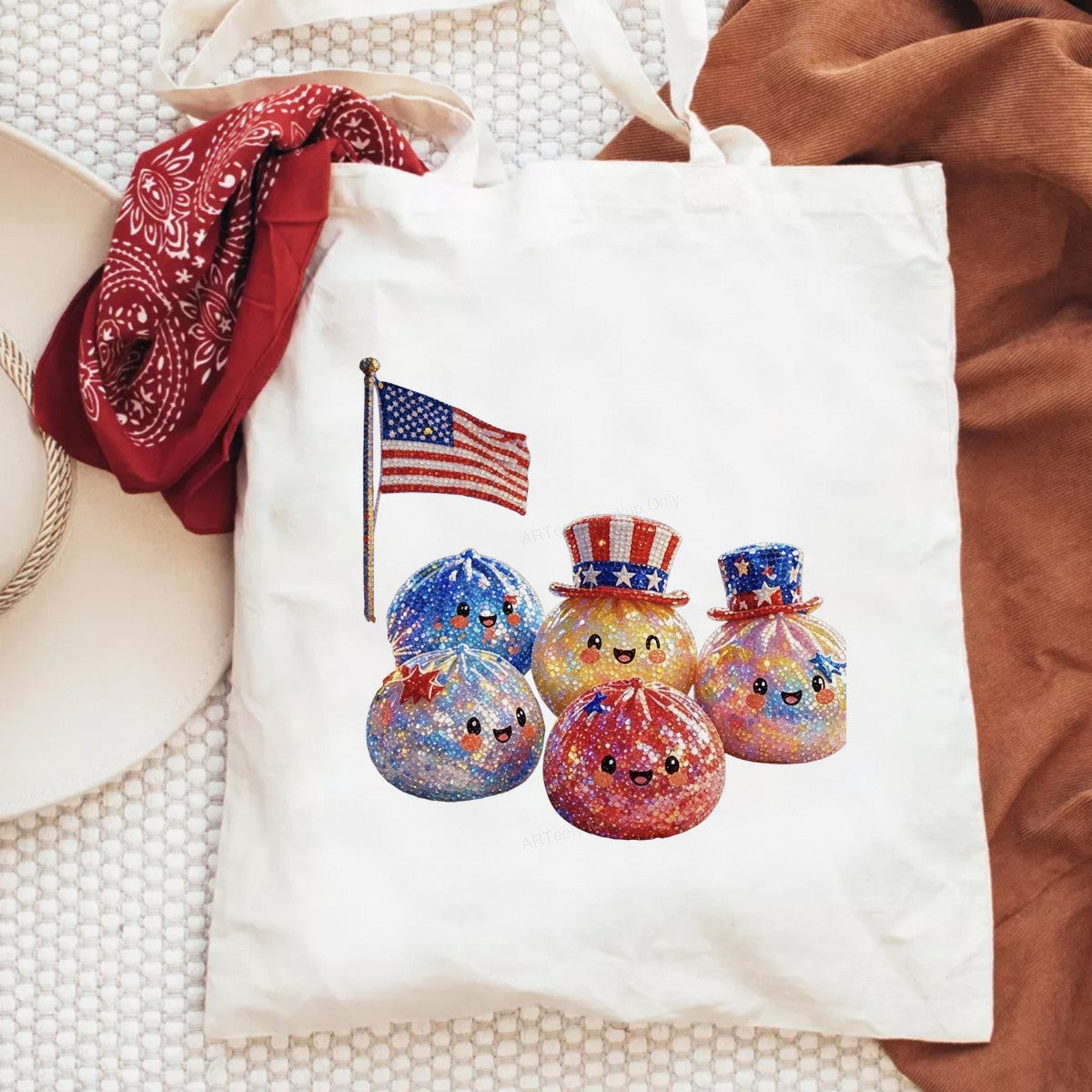 DTF Transfer Patriotic Kawaii Sparkle Faces with American Flag Graphic for 4th of July T Shirts and Hoodies - 6